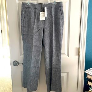 NWT J Crew Hayden Pant Italian cotton-linen lined, sz 10 navy ivory herringbone